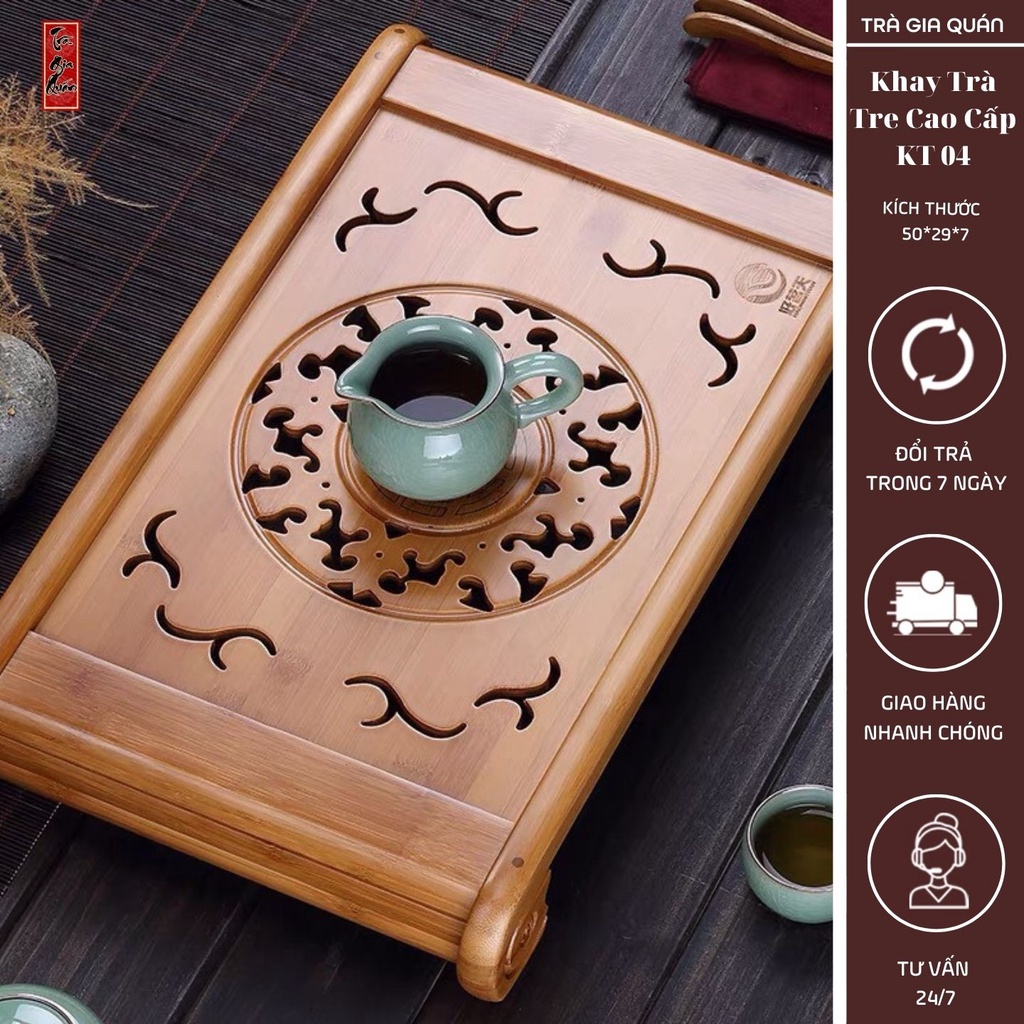 Khay Trà Tre Cao Cấp Khổng Minh Chữ Nhật Kích Thước 50*29*7 KT 04