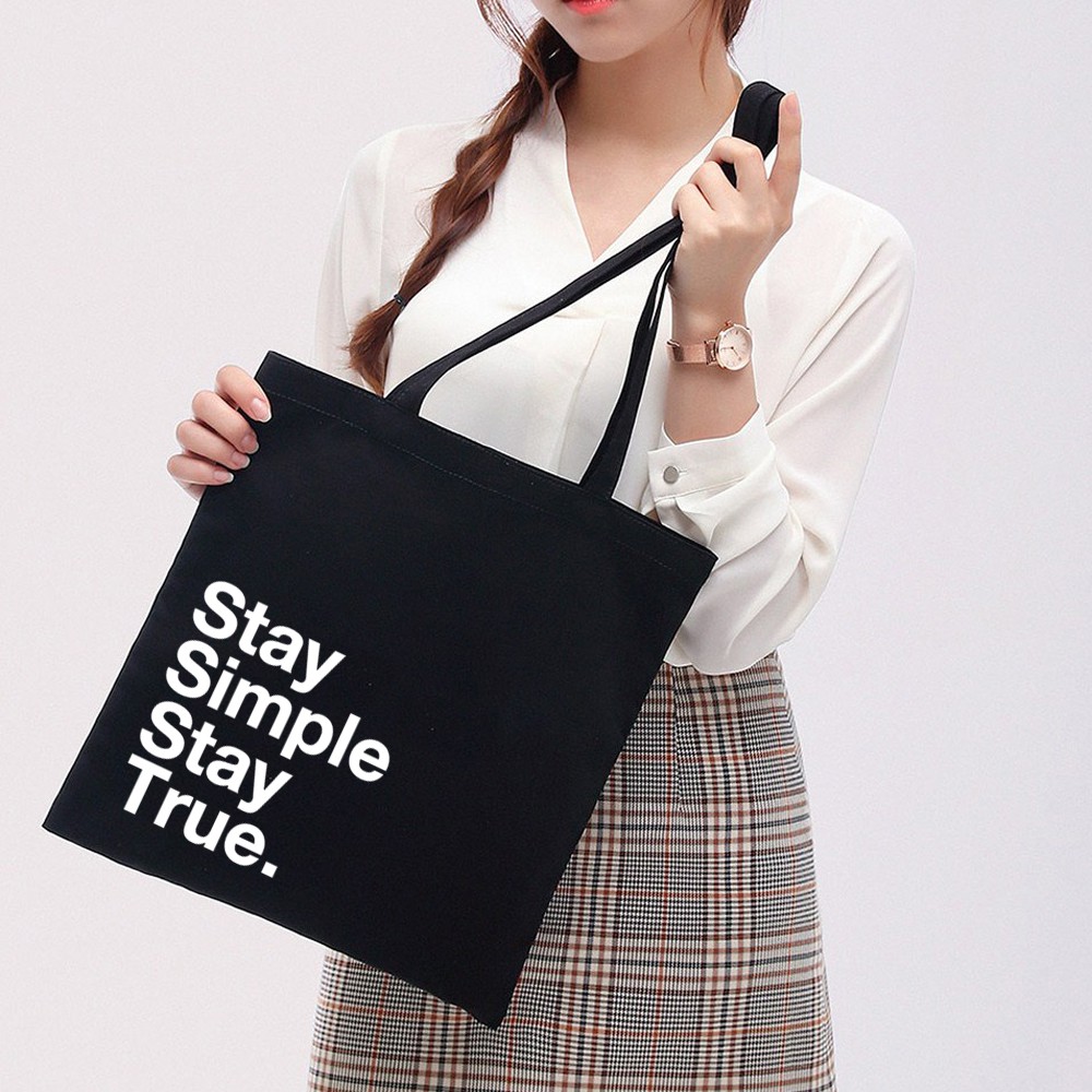 Túi Vải Tote Ginko Có Dây Kéo Khóa  Phong Cách ulzzang Hàn Quốc In Hình Stay Simple Stay True B07