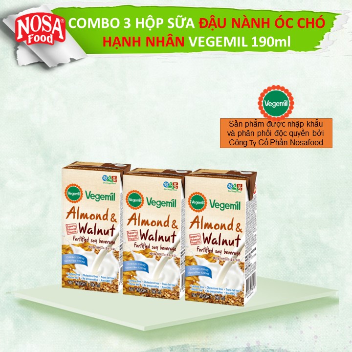 Sữa Hạt Vegemil Óc Chó Hạnh Nhân Vegemil (190ml x 03 hộp)