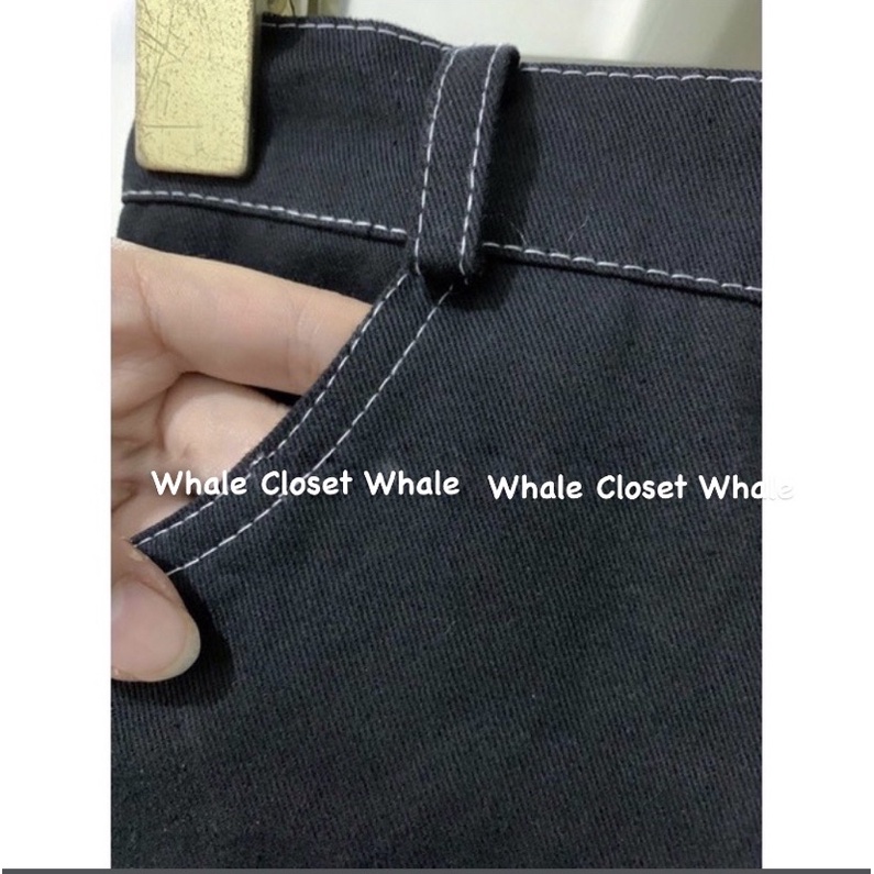 Chân váy kaki jean đen chỉ nổi dáng dài có túi xẻ tà chun phía sau Vintage | BigBuy360 - bigbuy360.vn