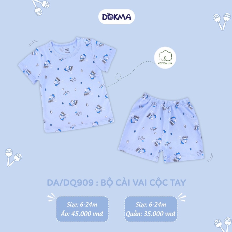 Dokma Bộ cộc cài vai cotton mỏng bé trai/bé gái