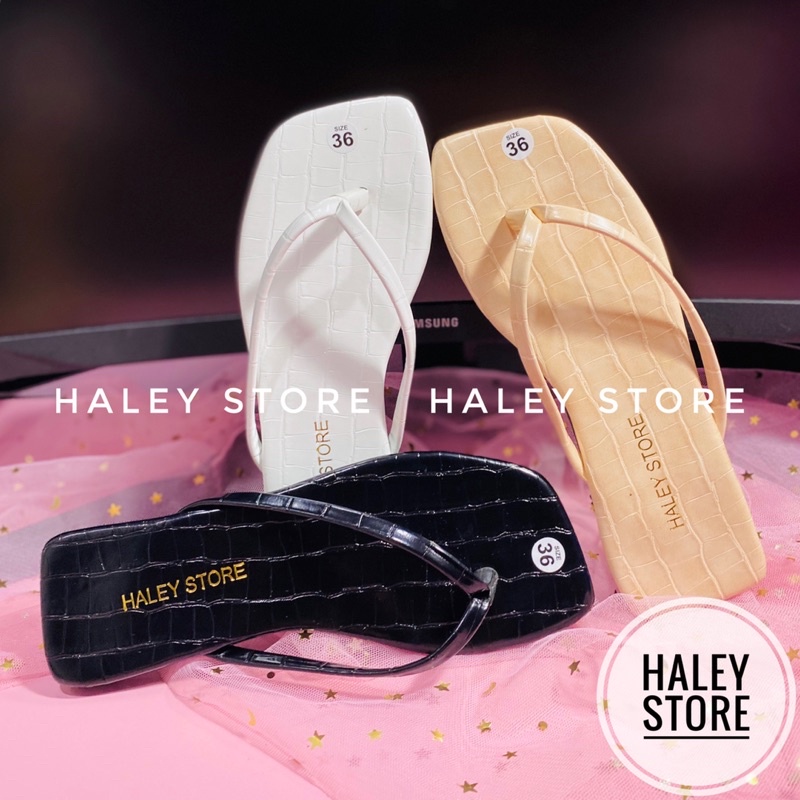 Dép nữ bệt HALEY STORE xỏ ngón kẹp trơn da rắn mềm mịn mũi vuông rẻ bền đẹp mang trong nhà đi chơi biển du lịch