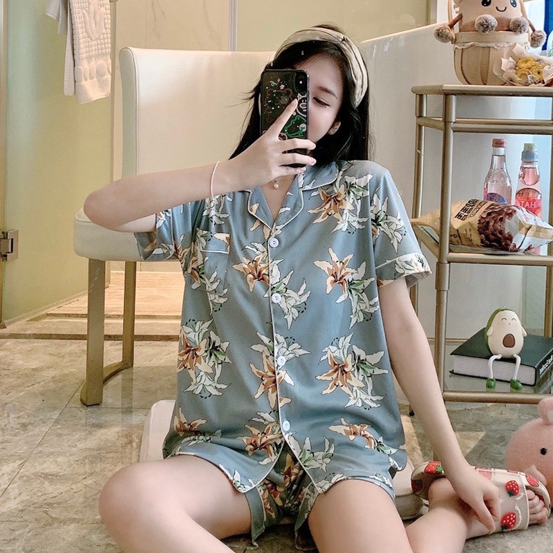 Bộ Đồ Mặc Nhà Cotton Nữ Áo Cộc Quần Cộc Họa Tiết Hoa Mềm Mịn, Pijama Mặc Mùa Hè CiCi