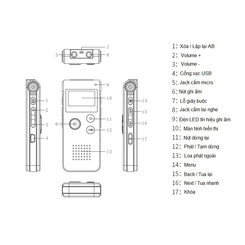 Máy ghi âm stereo chuyên dụng AK-012 Bộ Nhớ Trong 8GB