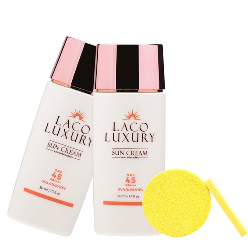 Combo Kem chống nắng Laco Luxury Sun Cream 50ml SPF45 PA++++ và bông nở rửa mặt 12pcs Laco