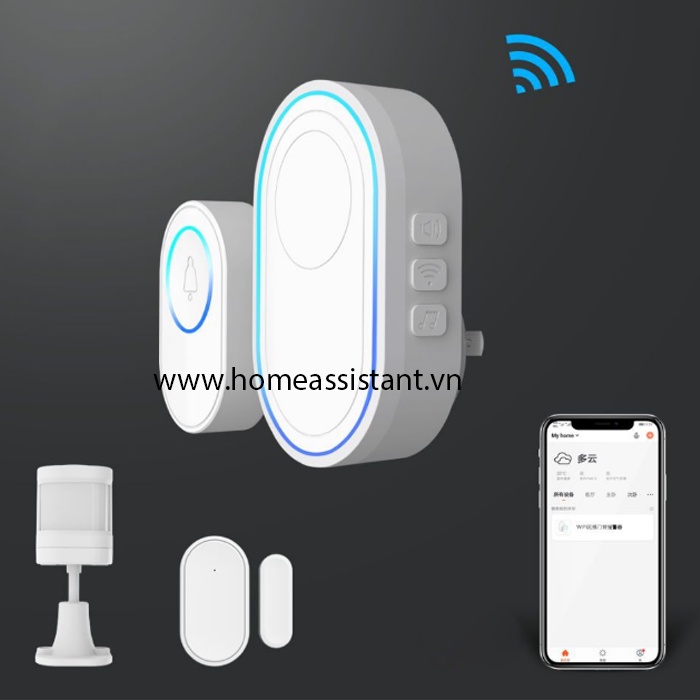 Chuông Cửa Không Dây Wifi Tuya Kiêm Trung Tâm Báo Động WDR01