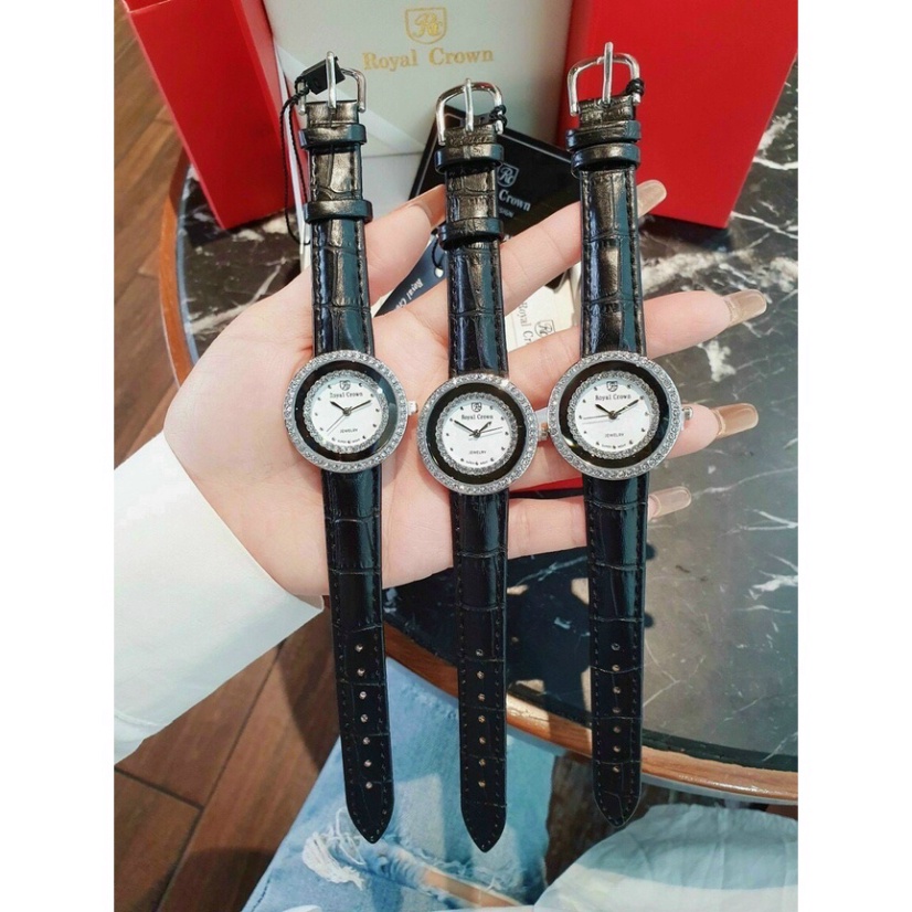 Đồng hồ nữ ROYAL CROW dây da mặt đính đá thời thượng hot trend thời trang giới trẻ, chống nước , bảo hành 12 tháng