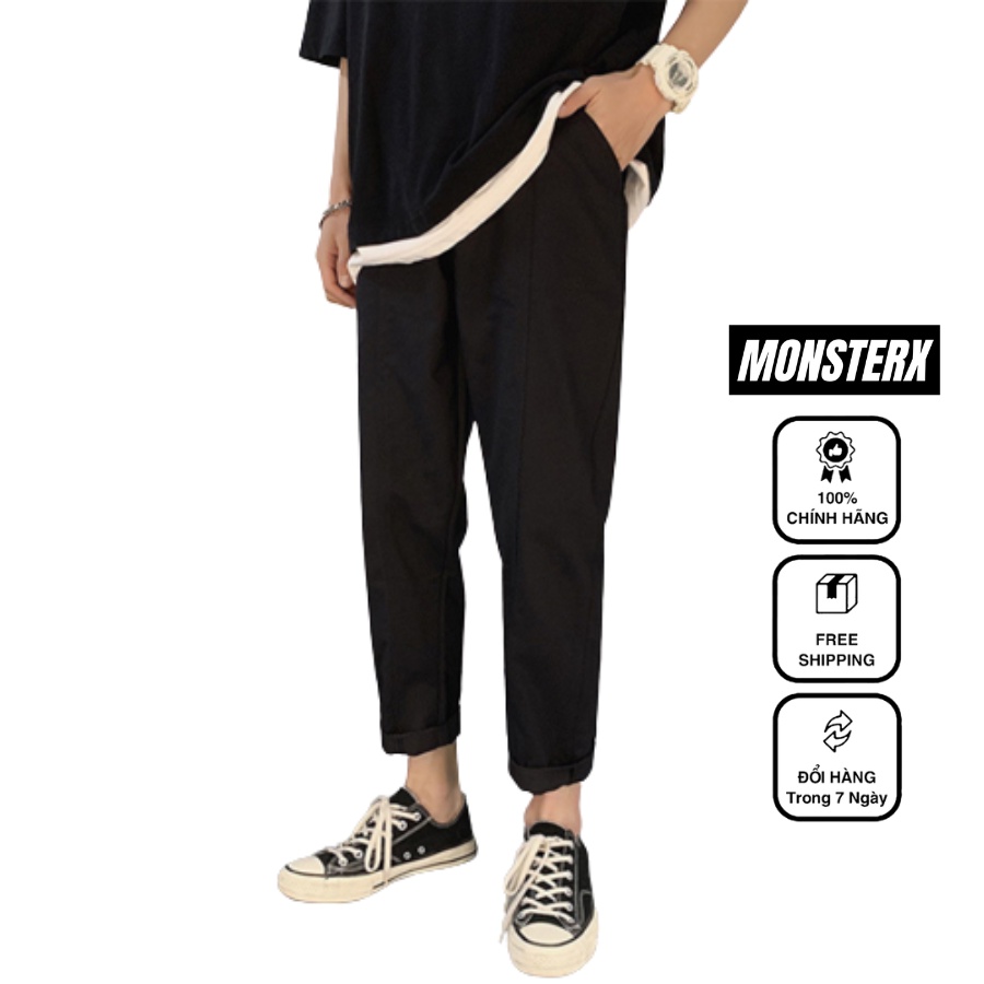 Quần Baggy Kaki unisex MonsterX Basic nam nữ cạp chun ống rộng phong cách Hàn Quốc ulzzang