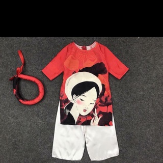 Combo áo dài mẹ và bé sizeM& size 10kg