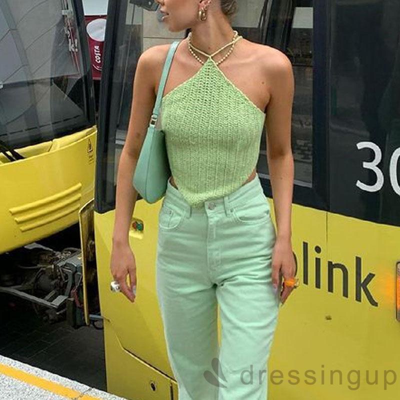 Áo Tank Top Đan Móc Màu Sắc Hở Lưng Thời Trang Cho Nữ