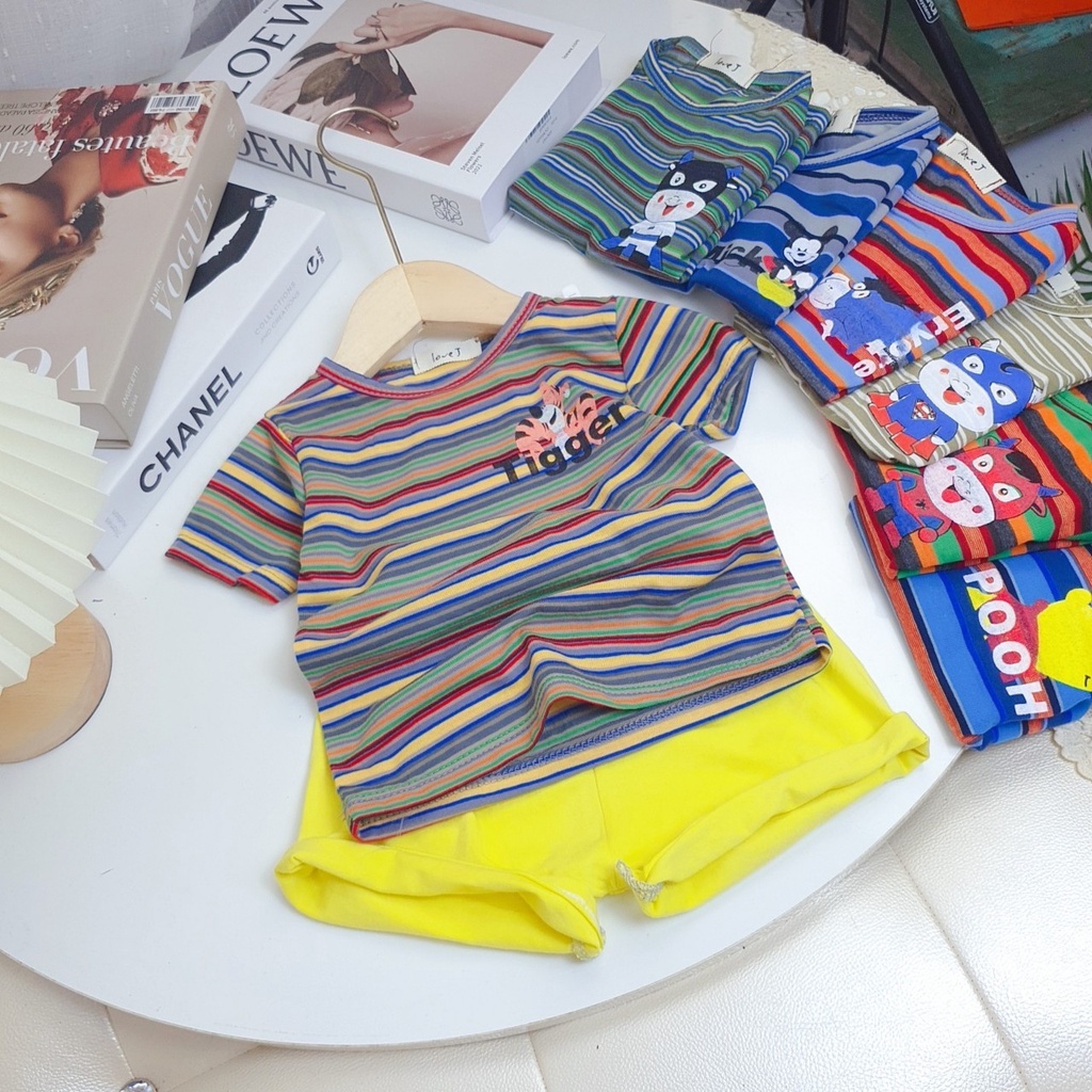 Bộ Cotton Mùa Hè Áo Kẻ Ngang Chất vải Mát Lạnh Nhiểu Màu sắc Họa Tiết Cho Bé 6 Màu B1010