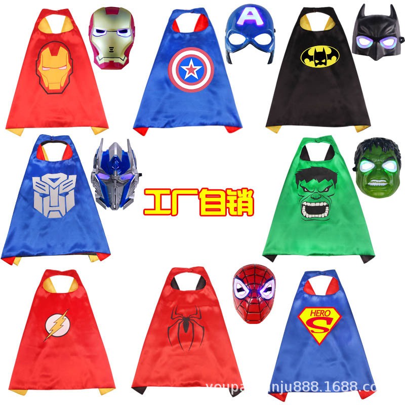 Bộ Áo Choàng SIêu Nhân Kèm Mặt Nạ Avengers Marvel Spiderman Captain America Siêu Nhân Elsa Cho Bé