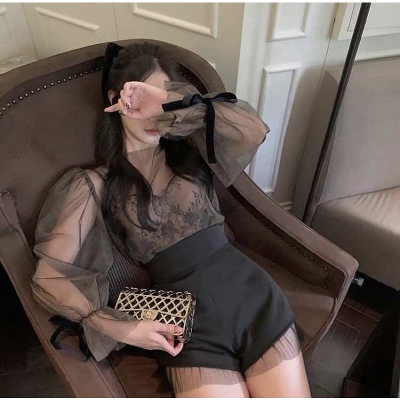 Áo lưới + quần short lưng cao Ulzzang