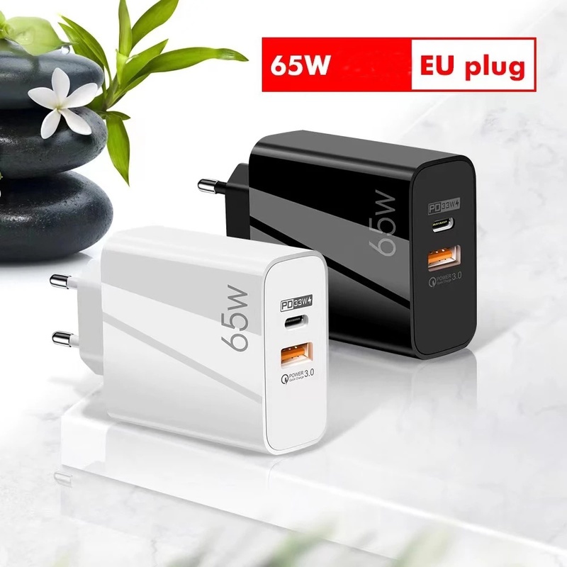 Bộ Sạc Nhanh 65W Hai Cổng USB Phích Cắm US-EU Cho Laptop/Điện Thoại Di Động