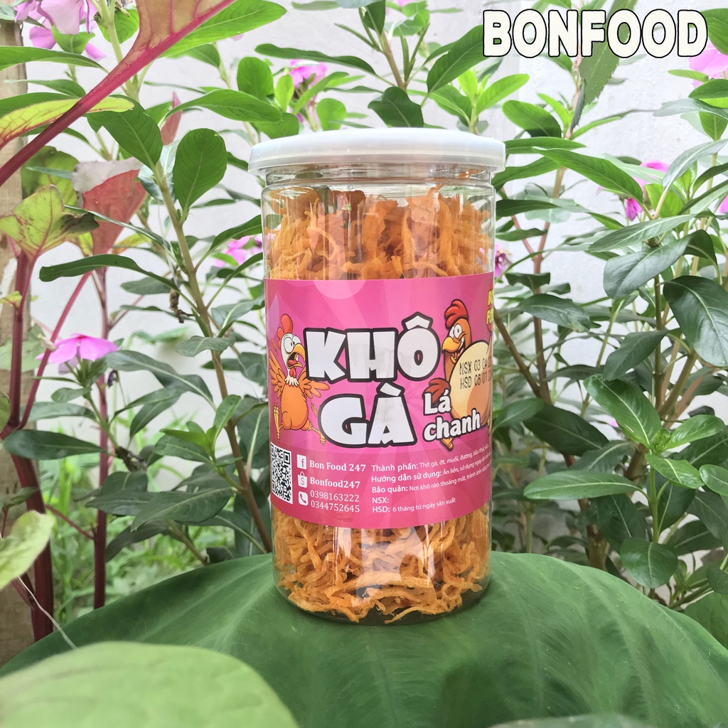 Khô gà lá chanh dai dai giòn giòn thơm ngon Bon Food 247 hộp 130g, khô gà xé sợi ăn liền ngon ngất ngây