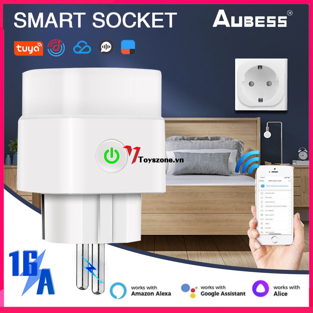 Tuya WIFI 16A/20A Thông Minh EU Cắm Hẹn Giờ Ổ Cắm Chống Cháy Màn Hình Làm Việc Với Alexa Google Nhà