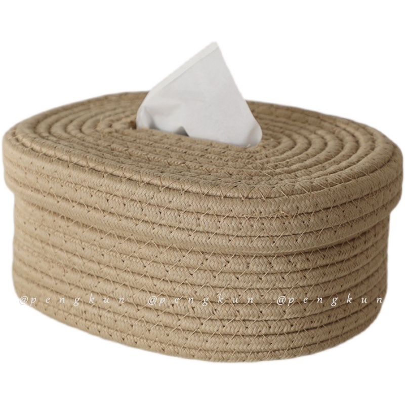 Hộp đựng khăn giấy bằng dây cotton bện phong cách Nhật Bản sáng tạo