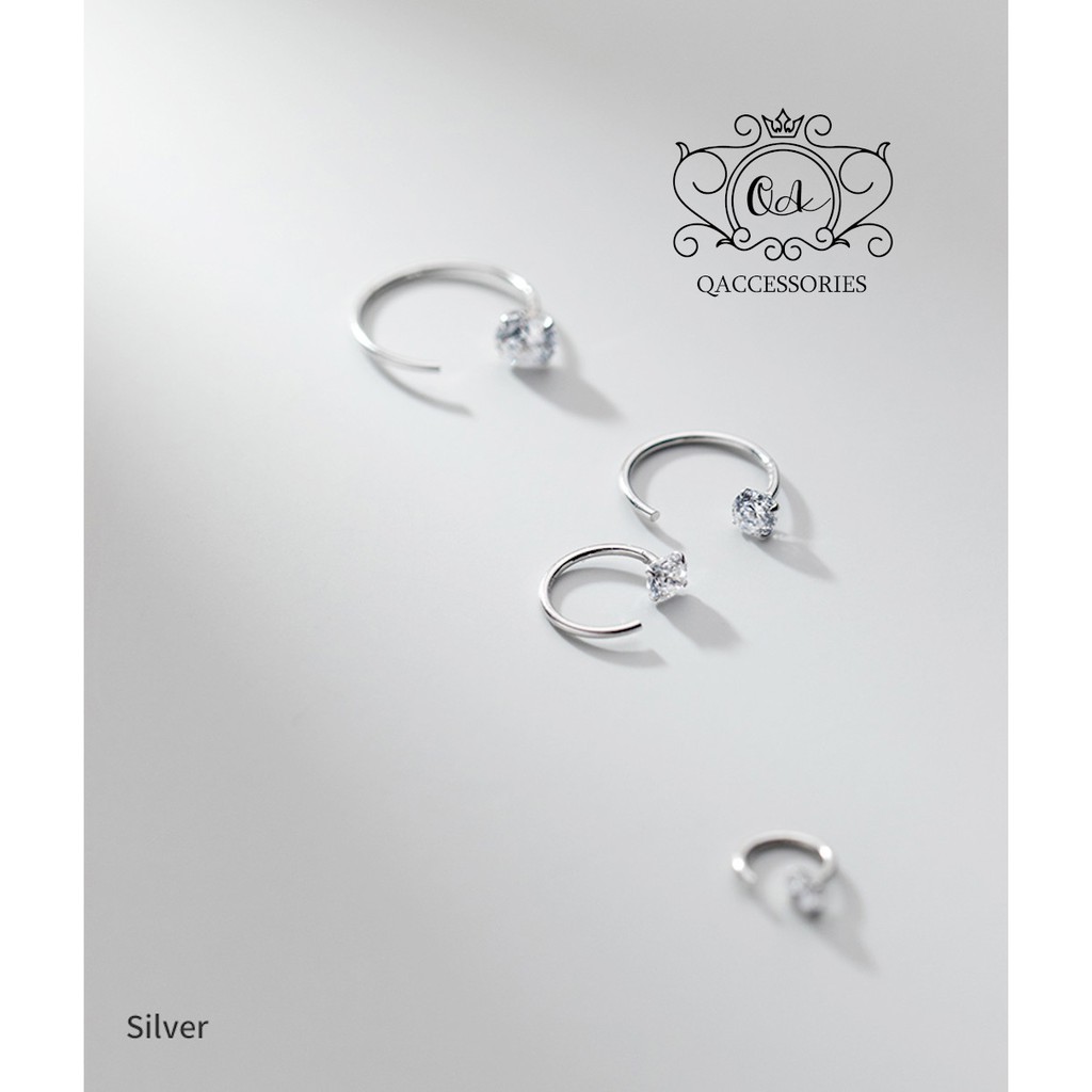 Khuyên tai bạc 925 móc chữ C đính đá đen trắng 4 chấu nam nữ S925 EARCUFF Silver Earrings QA SILVER EA201103