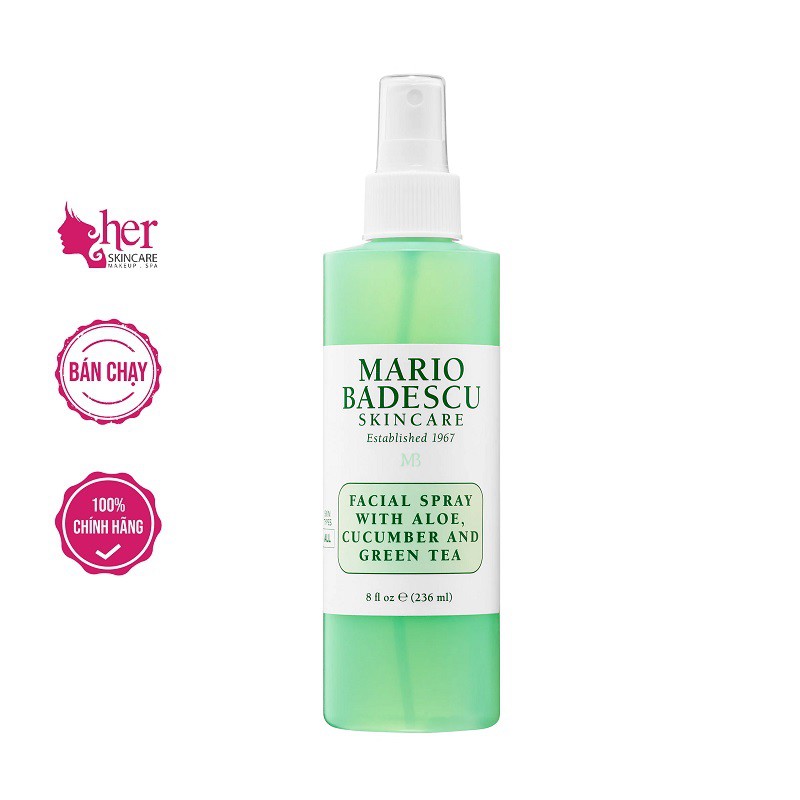 Toner thảo mộc làm sạch da Mario Badescu Aloe, Cucumber và Green Tea Giảm Mụn, Mờ Thâm  - Mecskincare