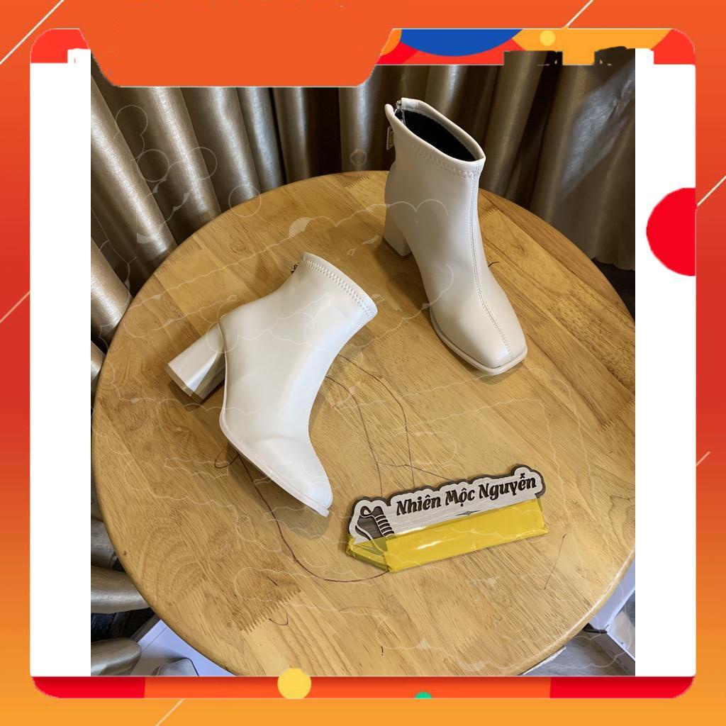 Giày boots nữ, bốt nữ cao cổ gót vuông 7cm chất da mềm cực xịn lót lông có khóa kéo tôn dáng sang chảnh HOT