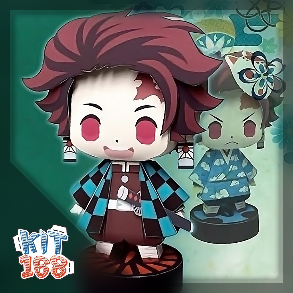 Mô hình giấy Chibi Tanjiro Kamado Ver 4 (X2) – Demon Slayer (Kimetsu No Yaiba) + kit mô hình hộp trang trí