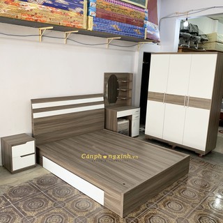 Combo Giường Tủ Phòng Ngủ Gỗ MDF CPX-CB06 Xám Phối Trắng
