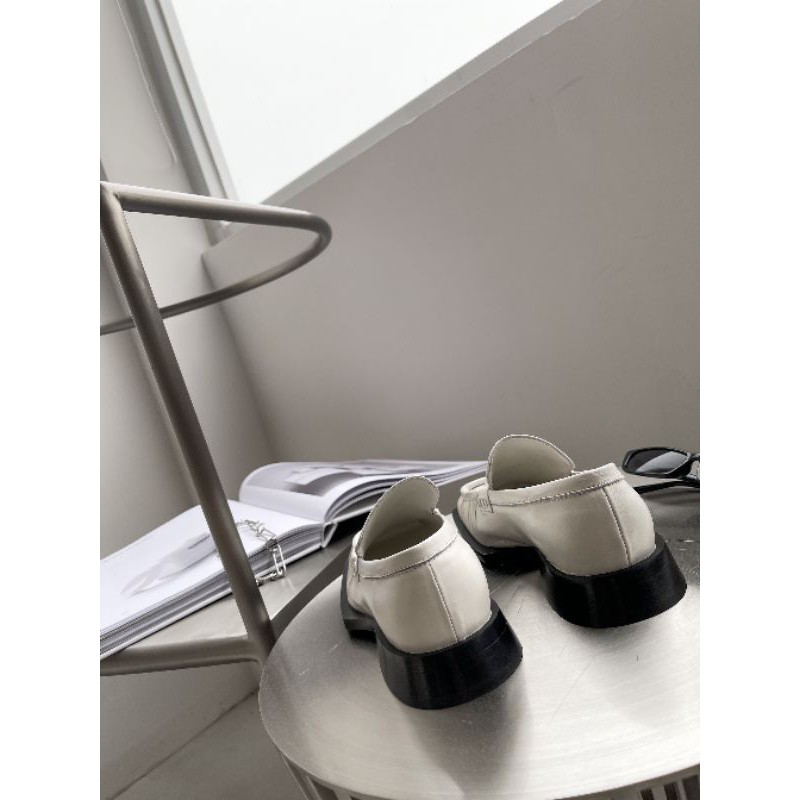 Giày lười loafer nữ da thật mũi vuông gót 3cm Jil sander