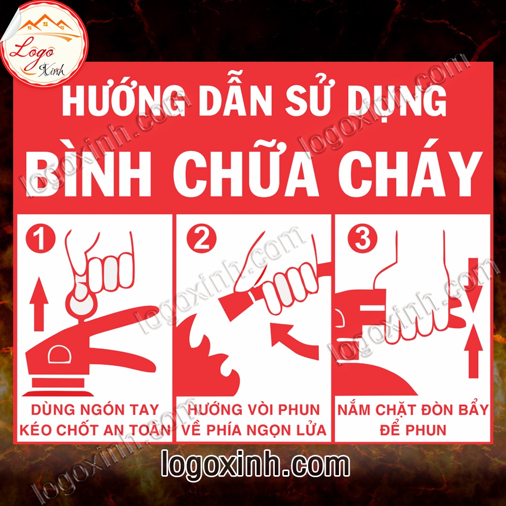 LOGO STICKER TEM DÁN HƯỚNG DẪN SỬ DỤNG BÌNH CỨU HỎA, BÌNH CHỮA CHÁY, FIRE EXTINGUISHER USER MANUAL GUIDANCE