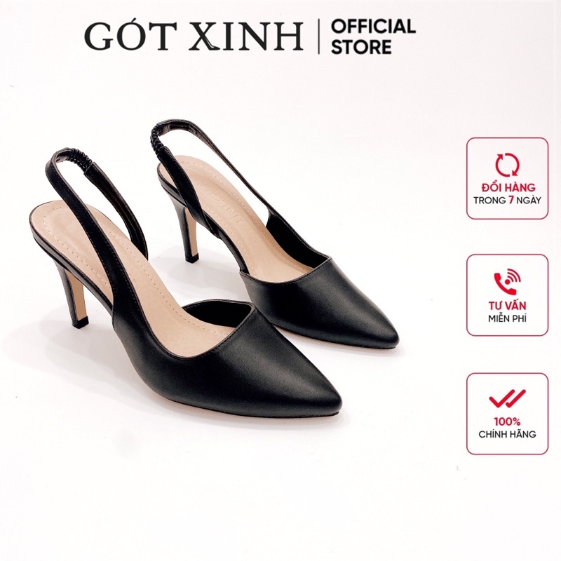 Giày cao gót nữ GÓT XINH G2 da mềm cao 7cm gót nhọn hở gót