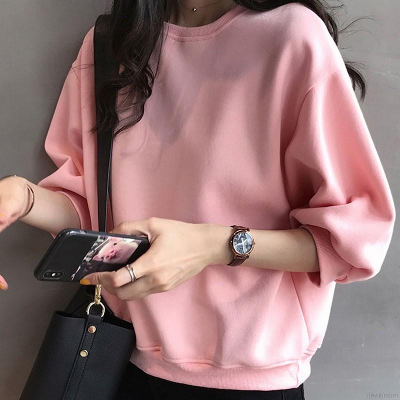 Round Neck Candy Color Loose Lazy Sweatshirt | BigBuy360 - bigbuy360.vn