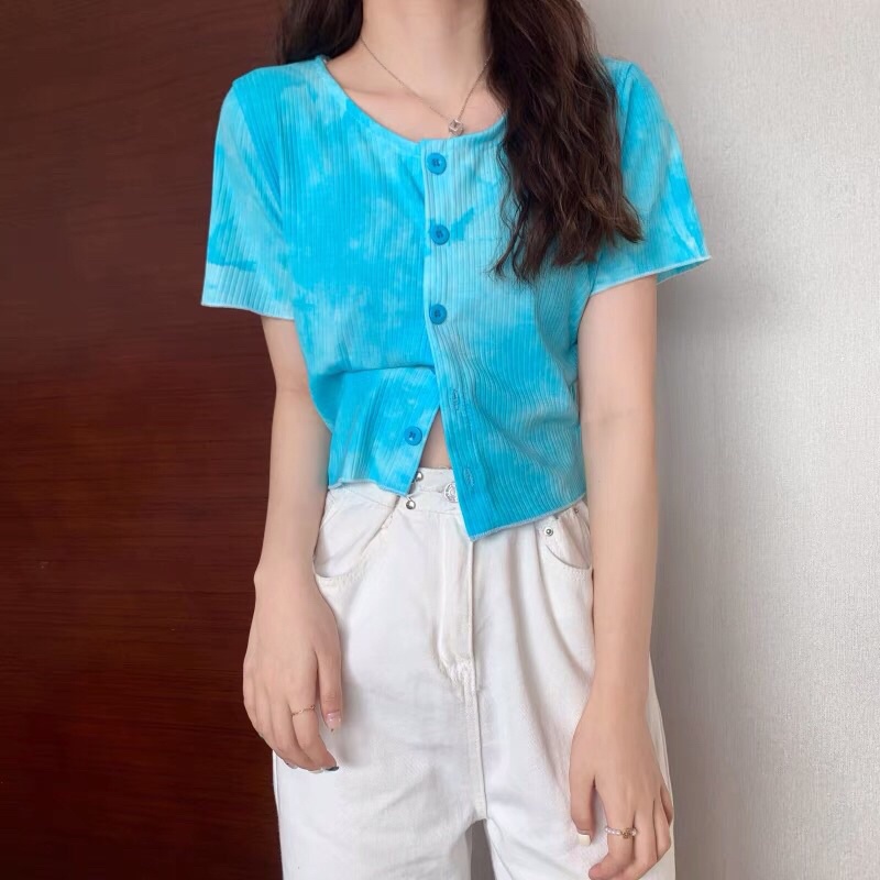 áo tăm khuy cài dáng croptop màu loang hot hit (6379#)