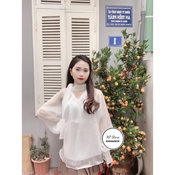 Áo sơ mi tơ  form xuông xoè cổ chocker đính ngọc siêu đẹp 2022