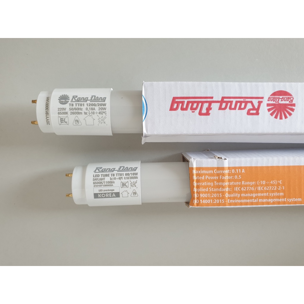 Đèn LED Tuýp T8 1.2m 20W, 60cm 18W thủy tinh Rạng Đông