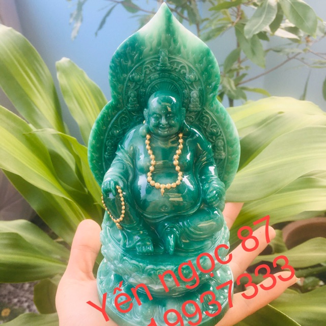 Tượng phật di lạc xanh ngồi đài sen