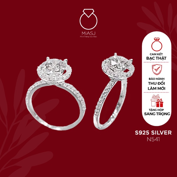 Nhẫn bạc Ý S925 MiASJ N541 Halo nữ đi tiệc sang trọng