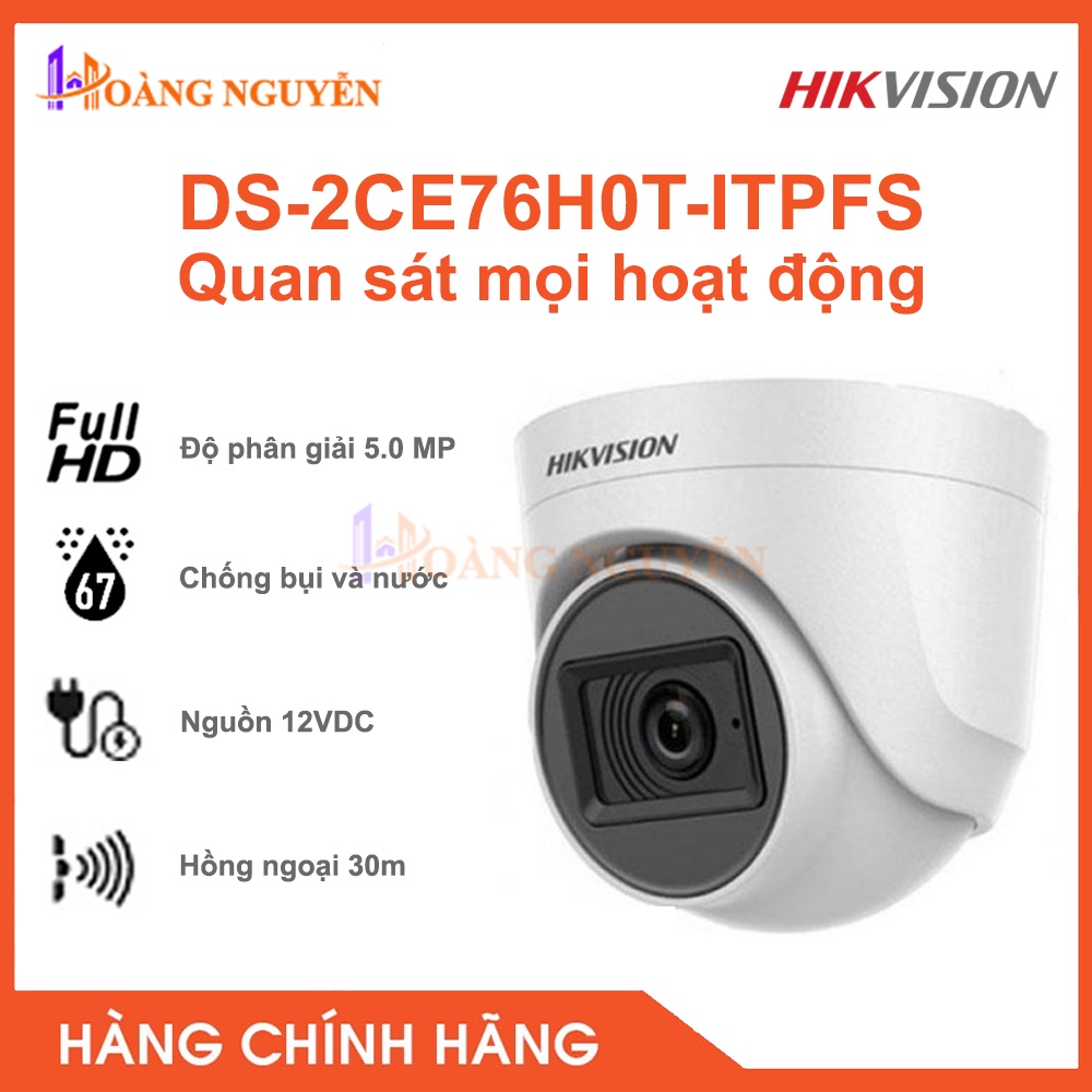 [HÀNG CHÍNH HÃNG] Camera HDTVI HIKVISION DS-2CE76H0T-ITPFS 5MP -  Hồng Ngoại 30m, Tích Hợp Mic, Chống Ngược Sáng DWDR