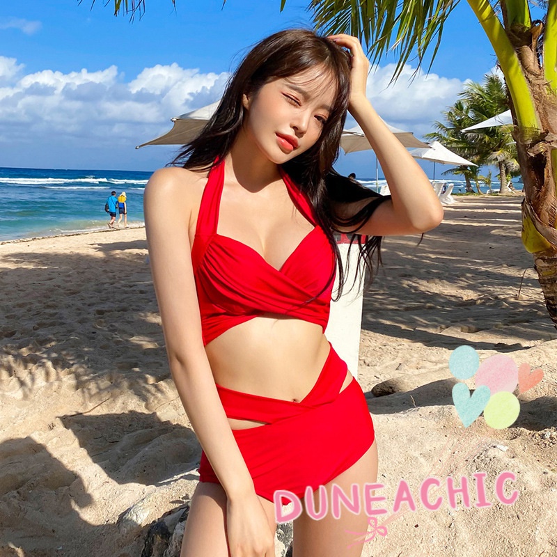 DUNEA Bộ Đồ Bơi Bikini Lưng Cao Xẻ Tà Quyến Rũ Cho Nữ