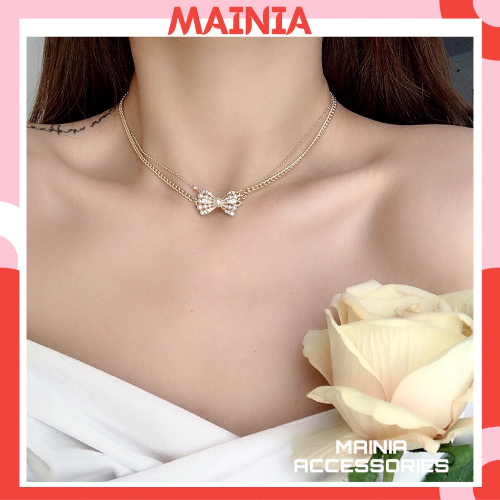Choker Dây Chuyền Vòng Cổ Hợp Kim 2 Lớp Hình Nơ Đính Đá  Sang Chảnh Thanh Lịch Mainia Shop