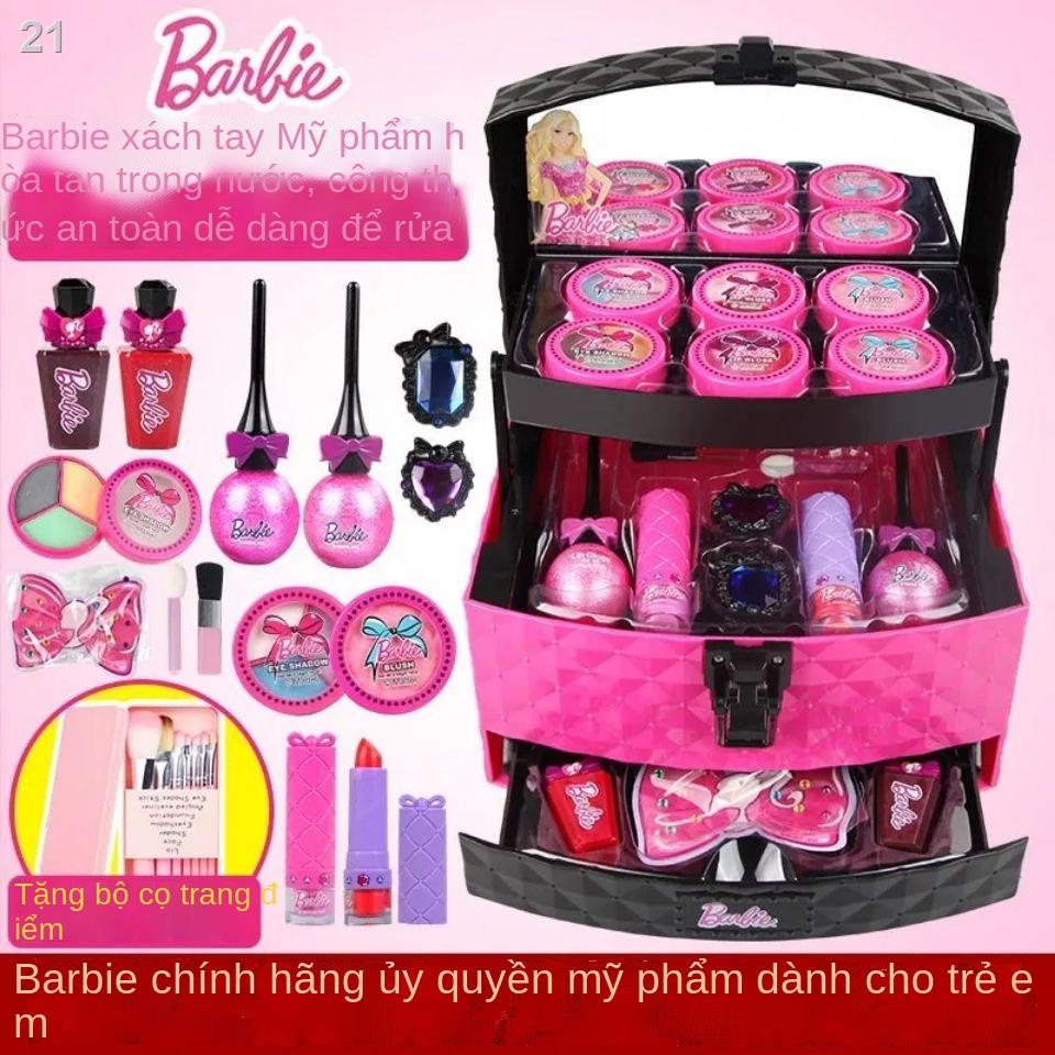 ✢Barbie trẻ em mỹ phẩm bộ trang điểm công chúa hộp không độc hại đồ chơi nhà món quà sinh nhật cô gái nhỏ