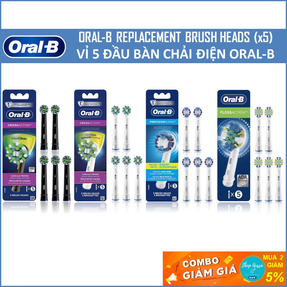 Vỉ 5 Đầu Bàn Chải Điện Oral-B Braun - Đủ Loại Đầu Thay Thế Bàn Chải OralB [Chính hãng Đức]