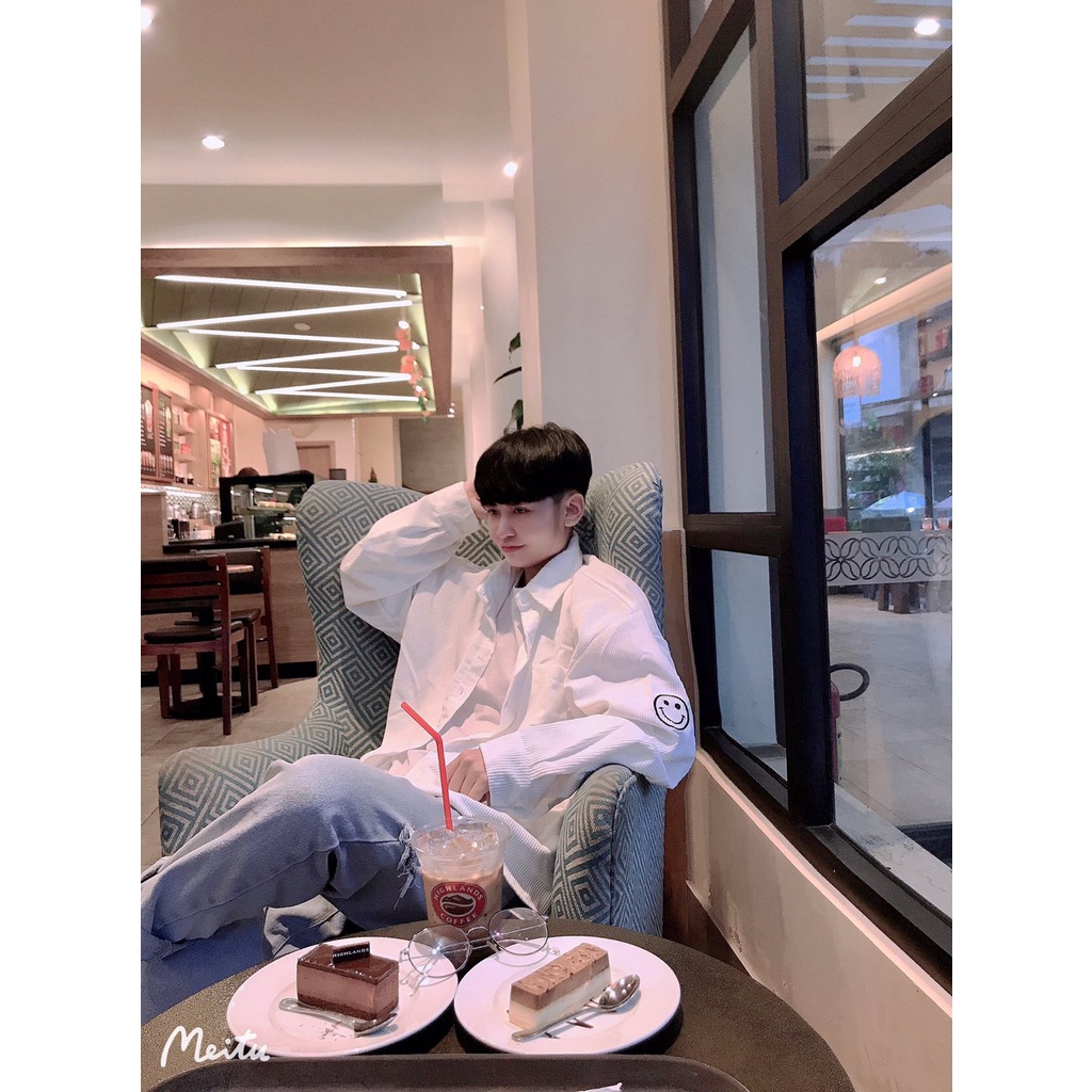 Áo Sơ Mi Mặt Cười NHUNG GÂM TĂM Oversize Form Rộng Unisex Nam Nữ Phong Cách Hàn Quốc Ulzzang KUN