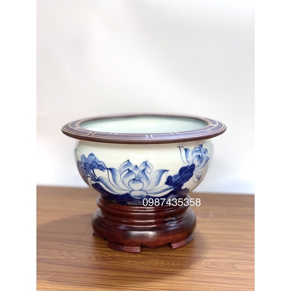Bát hương lựu sen men xanh ngọc gốm Bát Tràng