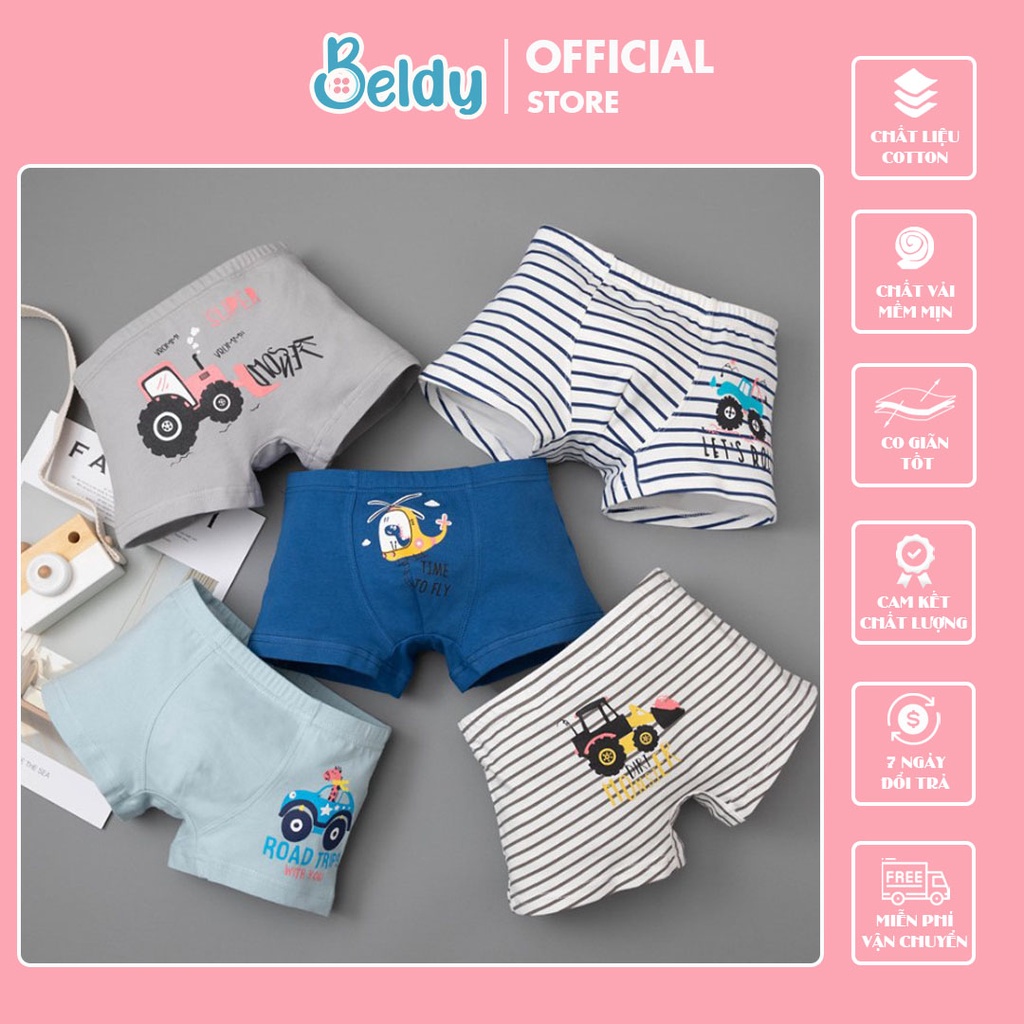 Quần chíp đùi bé trai, đồ lót đùi trẻ em hình Ô tô Cotton cao cấp cho bé từ 12-35kg TM14