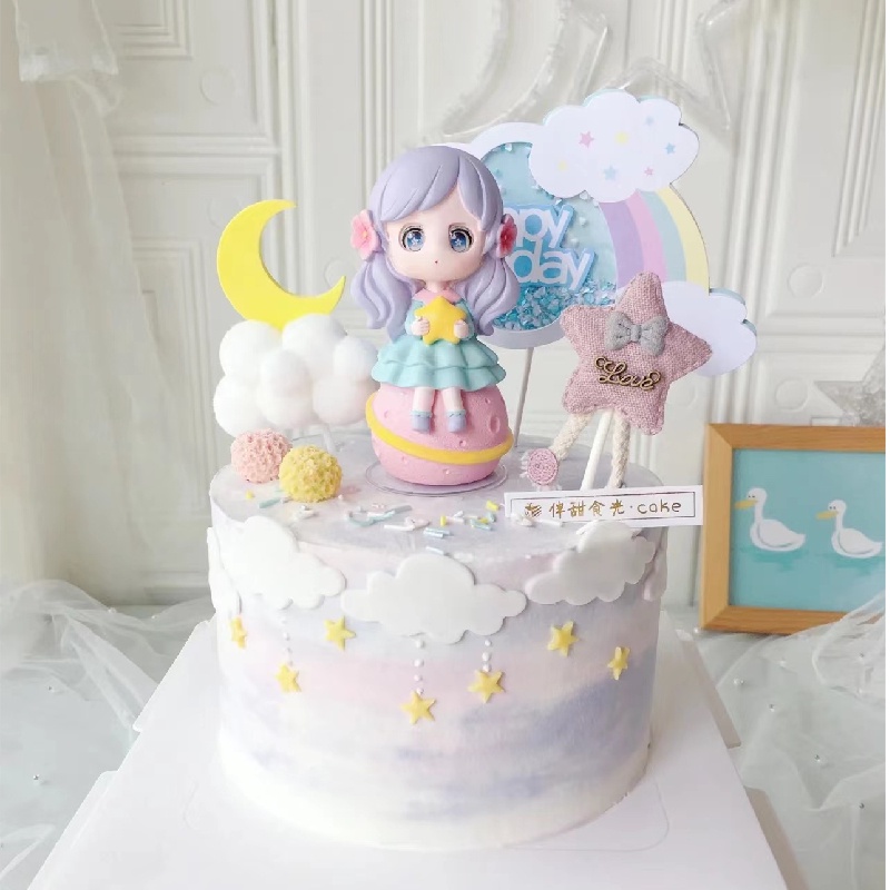 [Spot] Búp Bê Trang Trí Bánh Kem Chủ Đề Công Chúa Nhỏ Nhắn Anne Đội Vương Miện Bé Gái Mặc Váy Sinh Nhật Đầu Tiên