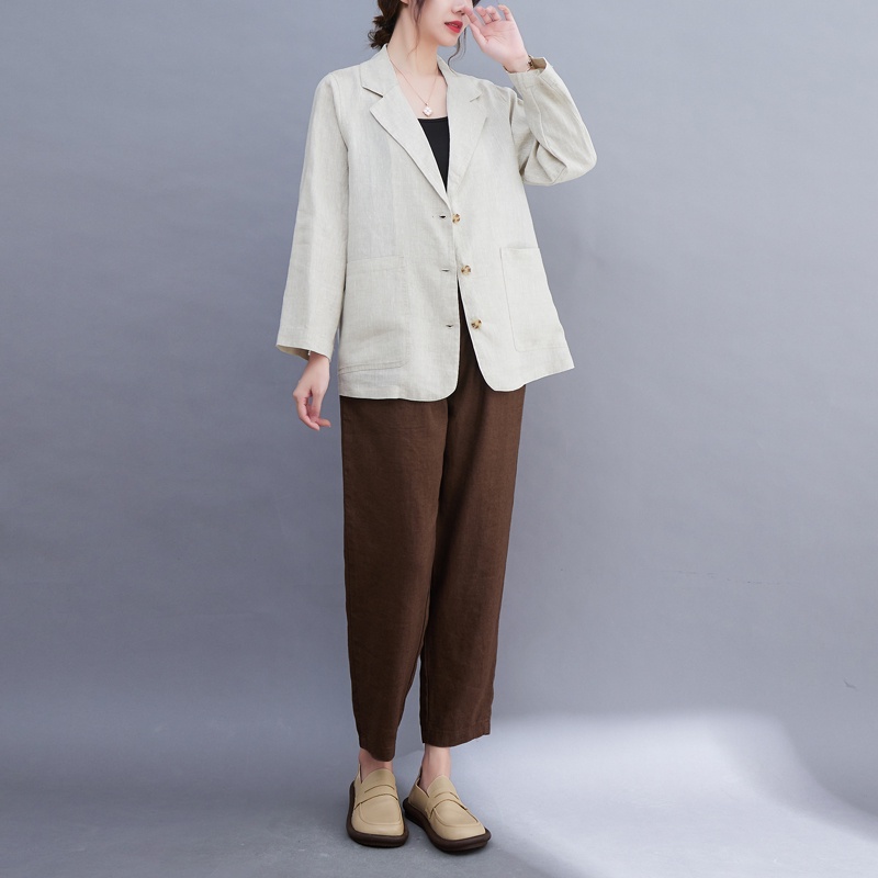 Áo vest blazer nữ Linen tay lỡ sắn trẻ trung, Áo blazer nữ 1 lớp chất linen thời trang công sở