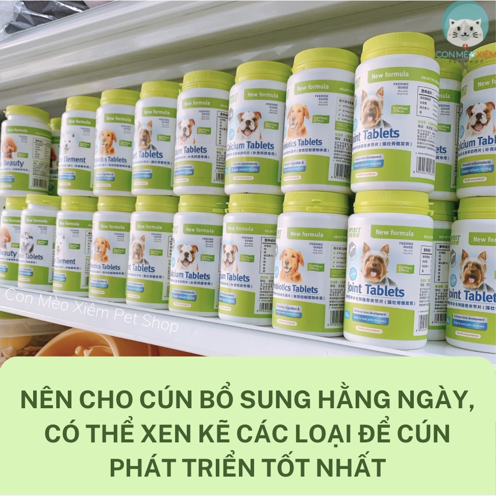 Viên bổ sung cho chó Spirit canxi, vitamin, dưỡng lông da cún, dinh dưỡng, tiêu hoá, khớp xương, vi lượng Con Mèo Xiêm