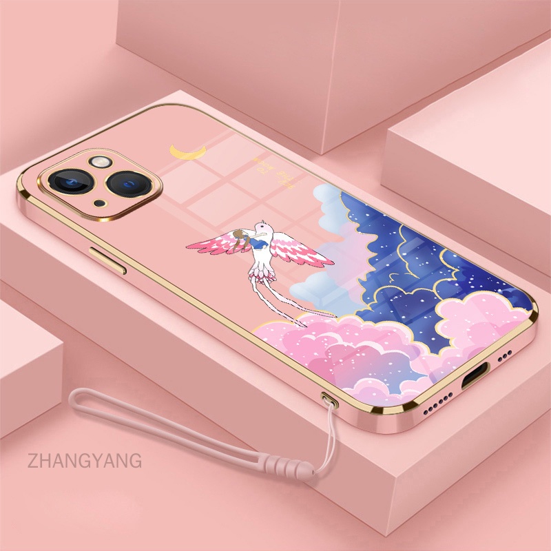 Ốp Điện Thoại Mềm Mạ Điện In Hoạt Hình Kèm Dây Đeo Cho iPhone 13 iPhone 13 pro iPhone 13 pro max