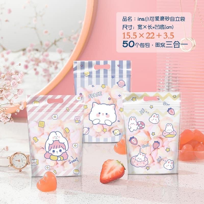 set 50 túi zip 15,5x22cm gấu thỏ đựng vừa 200g kẹo