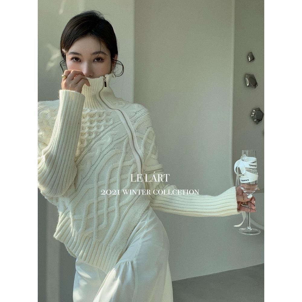 ♛✱Áo Sweater Phối Khóa Kéo Thiết Kế Lệch Tà Kiểu Hàn Quốc Thời Trang Thu Đông Mới Lelart2021