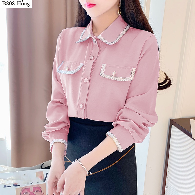 Áo sơ mi TRẮNG nữ Sơmi Công  sở Kiểu hàn quốc đẹp viền ren cao cấp LAMO -b808